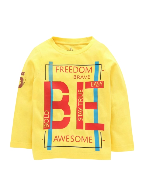 

KiddoPanti Boys Yellow Printed Round Neck T-shirt