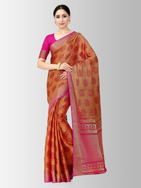

MIMOSA Rust & Beige Art Silk Woven Design Kanjeevaram Saree