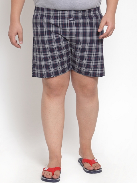 

plusS Men Navy Blue & Red Checkered Pure Cotton Boxer MBX208E