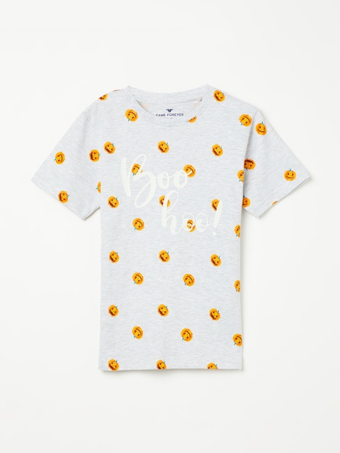 

Fame Forever by Lifestyle Boys Grey Melange Printed Round Neck T-shirt
