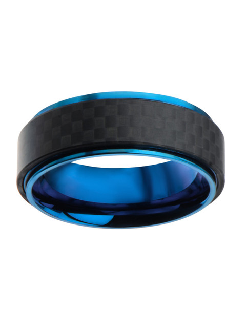 

Inox Jewelry Men Blue & Black Carbon Fiber Band Ring