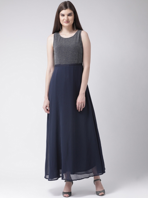 

Latin Quarters Women Navy Blue Solid Fit and Flare Dress