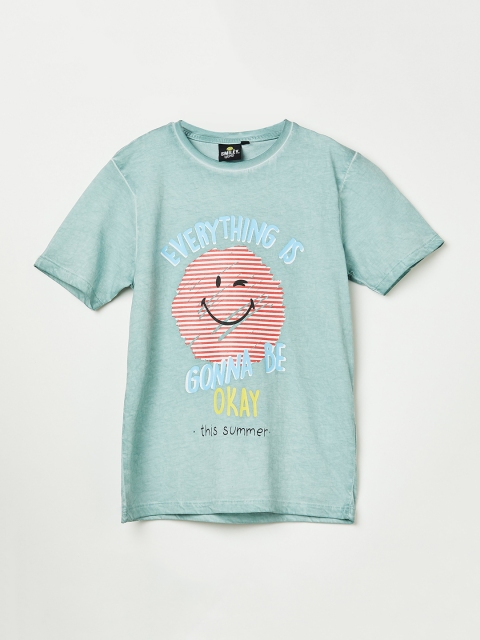 

Smiley World Boys Green Printed Round Neck T-shirt