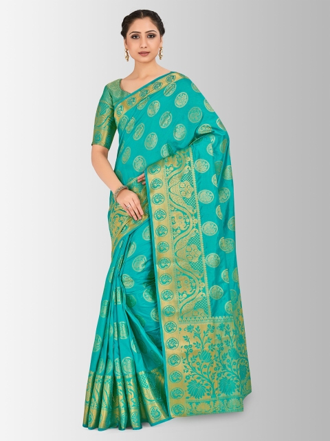 

MIMOSA Turquoise Blue Art Silk Woven Design Kanjeevaram Saree