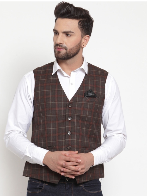 

Neudis Men Brown & Red Checked Poly Wool Waistcoat