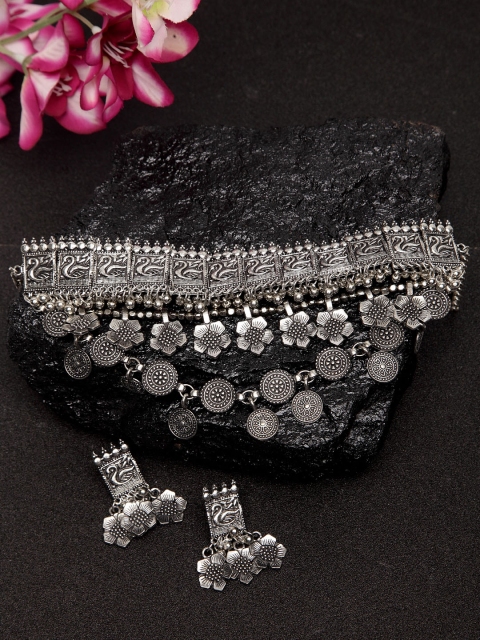 

Moedbuille Women Silver-Plated Oxidised Afghan Jewellery Set