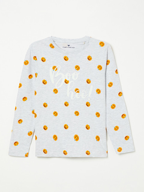 

Fame Forever by Lifestyle Boys Grey Melange Printed Round Neck T-shirt