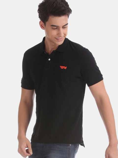 

Flying Machine Men Black Solid Polo Collar T-shirt