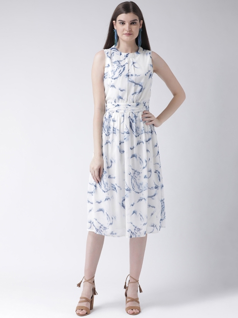 

Latin Quarters Women White & Blue Printed A-Line Dress