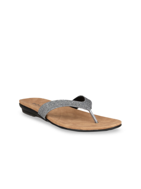 

SOLES Women Grey Textured T-Strap Flats