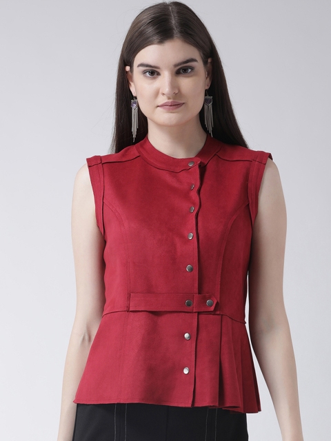 

Latin Quarters Women Red Solid Peplum Top