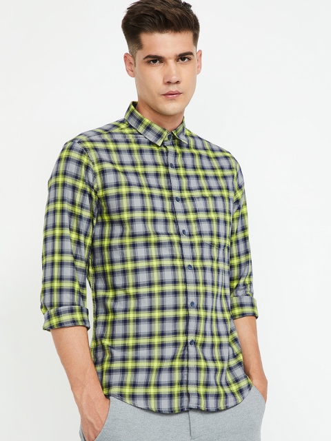 

CODE by Lifestyle Men Blue & Yellow Slim Fit Checked Casual Shirt