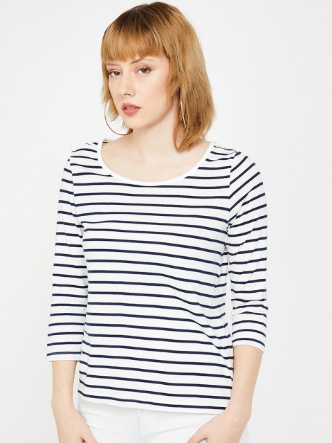 

Fame Forever by Lifestyle Women Navy Blue Striped Pure Cotton Top