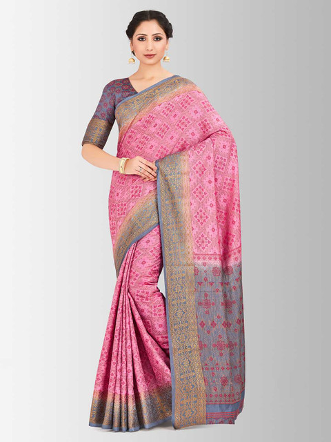 

MIMOSA Pink & Gold-Toned Art Silk Woven Design Patola Saree