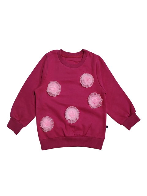 

KiddoPanti Girls Pink Solid With Flower Applique Sweatshirt