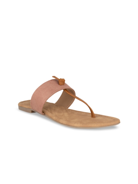 

SOLES Women Pink Solid T-strap Flats