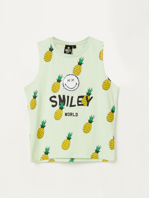 

Smiley World Girls Green & Yellow Pineapple Print Top