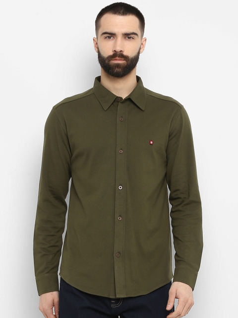 

SWISS MILITARY Men Olive Green Slim Fit Solid Casual Shirt