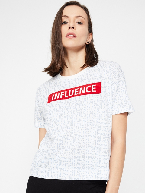 

Smiley World Women White Printed Round Neck T-shirt