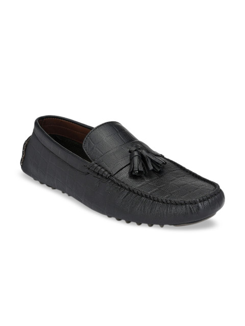 

San Frissco Men Black Leather Driving Shoes