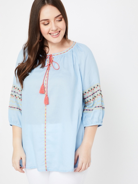 

nexus Plus Size Women Blue Solid Longline Top