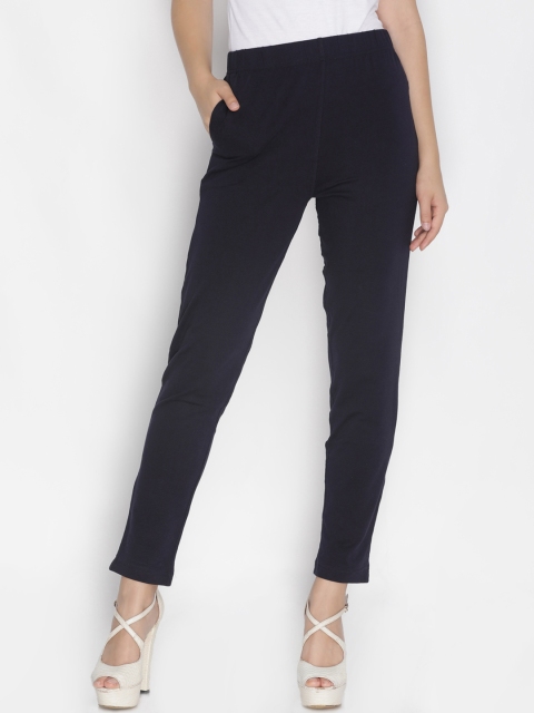 

LYRA Women Navy Blue Straight Fit Solid Cigarette Trousers