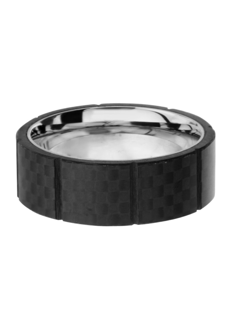 

Inox Jewelry Men Silver-Toned & Black Carbon Fiber Band Ring