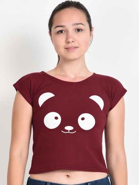 

Everlush Women Maroon & White Printed Round Neck Crop T-shirt