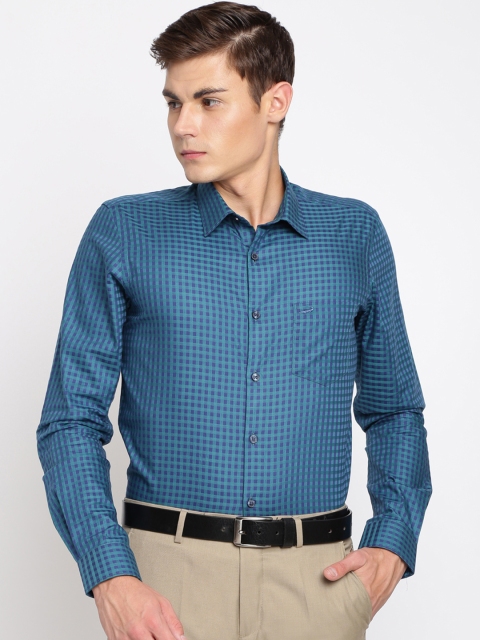 

Crocodile Men Teal Blue Slim Fit Checked Formal Shirt