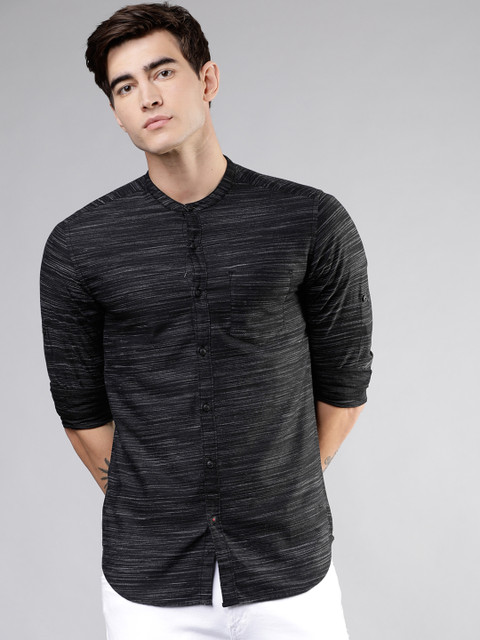 

Ecko Unltd Men Black & Grey Slim Fit Solid Casual Shirt