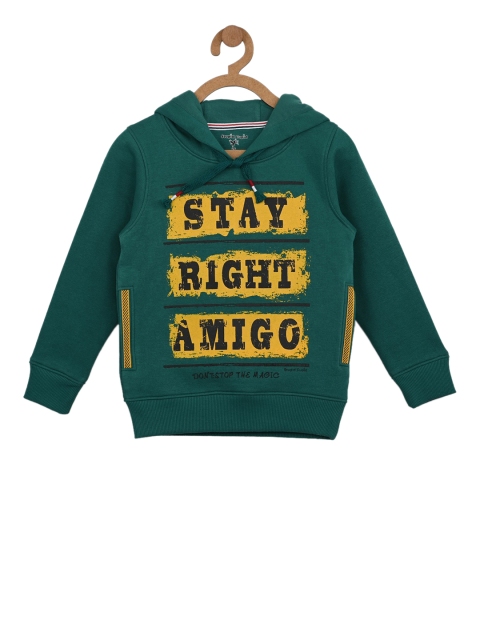 

Stupid Cupid Boys Green & Yellow Printed Hooded Sweatshirt