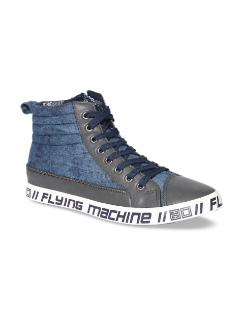 

Flying Machine Men Navy Blue Colourblocked Synthetic Leather High-Top Sneakers