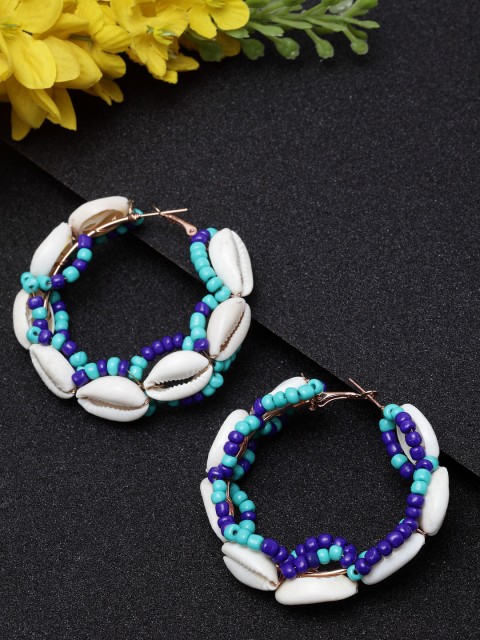 

Moedbuille Turquoise Blue Quirky Handcrafted Oxidised Hoop Earrings