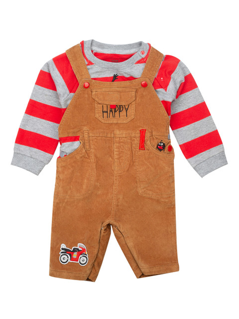 

MeeMee Boys Red & Tan Striped T-shirt with Dungaree