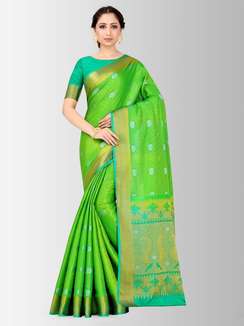 

MIMOSA Green Art Silk Woven Design Kanjeevaram Saree
