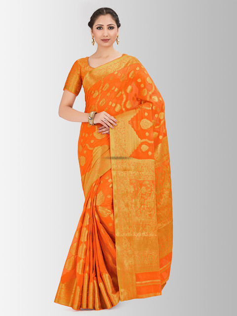 

MIMOSA Orange Poly Chiffon Woven Design Banarasi Saree