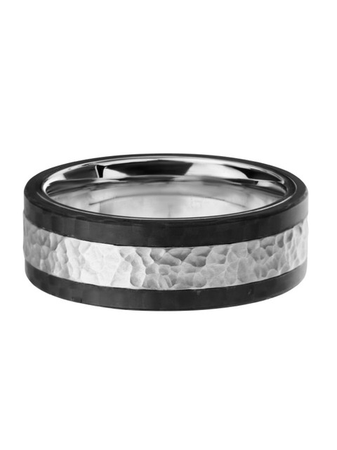 

Inox Jewelry Men Silver-Toned & Black Carbon Fiber Border Ring