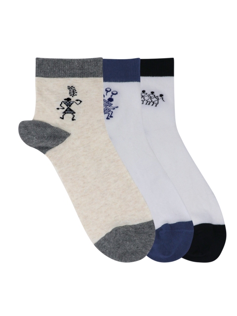 

Mustang Men Pack of 3 Patterned Cotton Above Ankle-Length Socks, Cream