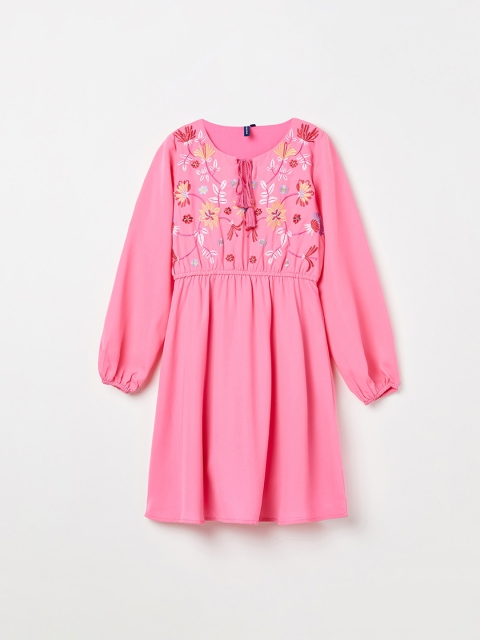 

Fame Forever by Lifestyle Girls Pink Embroidered Fit and Flare Dress