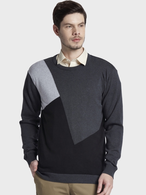 

ColorPlus Men Grey & Black Colourblocked Sweater