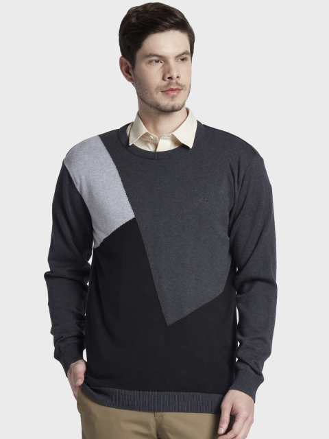 

ColorPlus Men Grey & Black Colourblocked Pullover Sweater