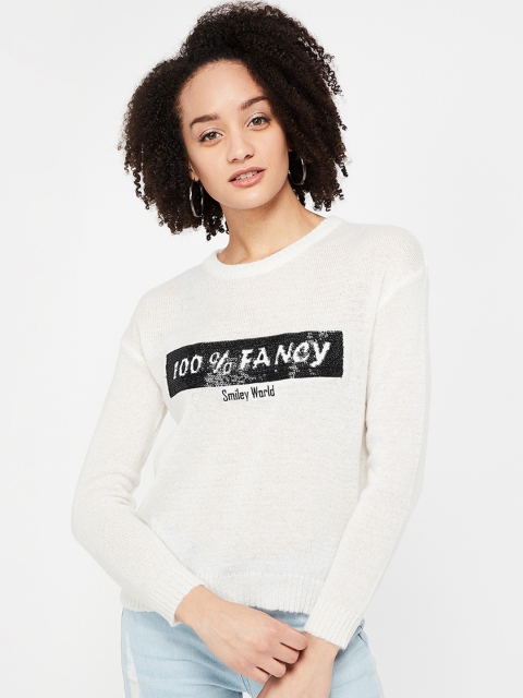 

Smiley World Women Off-White Self Design Sweater