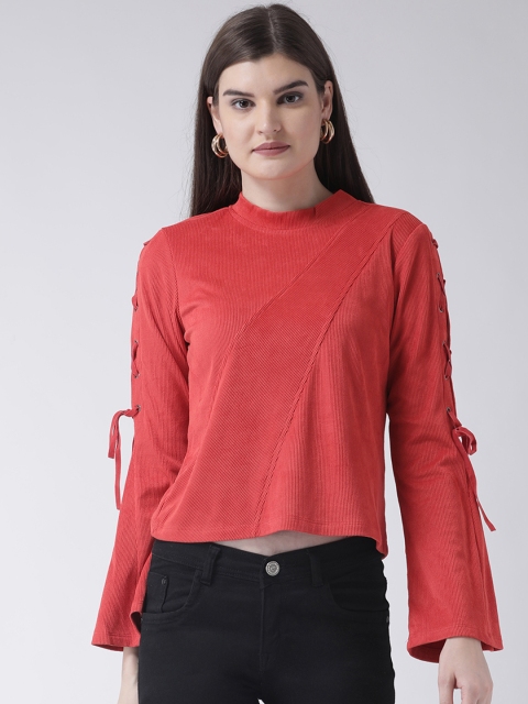 

Latin Quarters Women Rust Red Self Design Corduroy Top