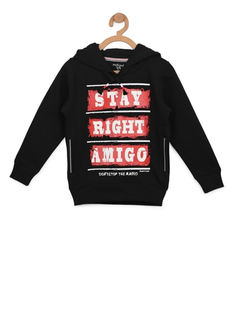 

Stupid Cupid Boys Black Printed Hooded Sweatshirt