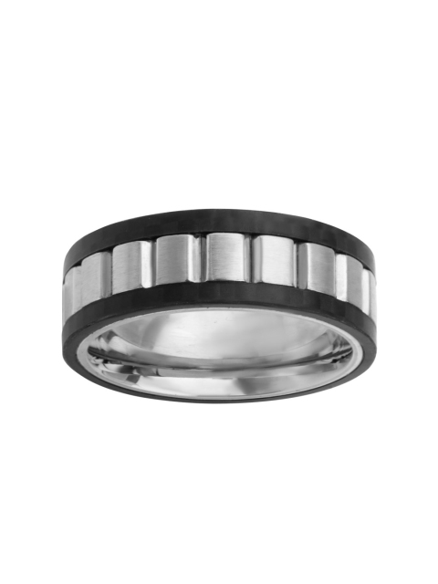 

Inox Jewelry Men Silver-Toned & Black Carbon Fiber Band Ring