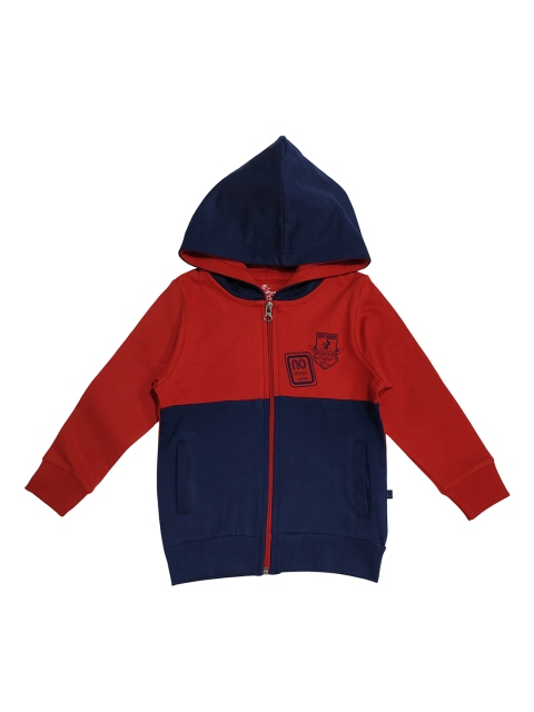 

KiddoPanti Boys Navy Blue & Red Colourblocked Hooded Sweatshirt