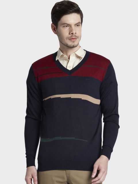 

ColorPlus Men Navy Blue & Red Colourblocked Pullover Sweater
