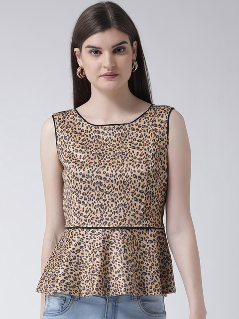 

Latin Quarters Women Beige Printed Peplum Top
