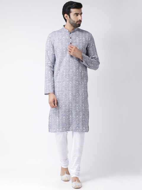 

KISAH Men Grey & White Printed Handloom Straight Kurta