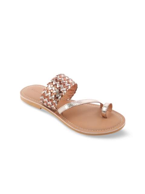 

London Rag Women Bronze-Toned Woven Design Leather One Toe Flats
